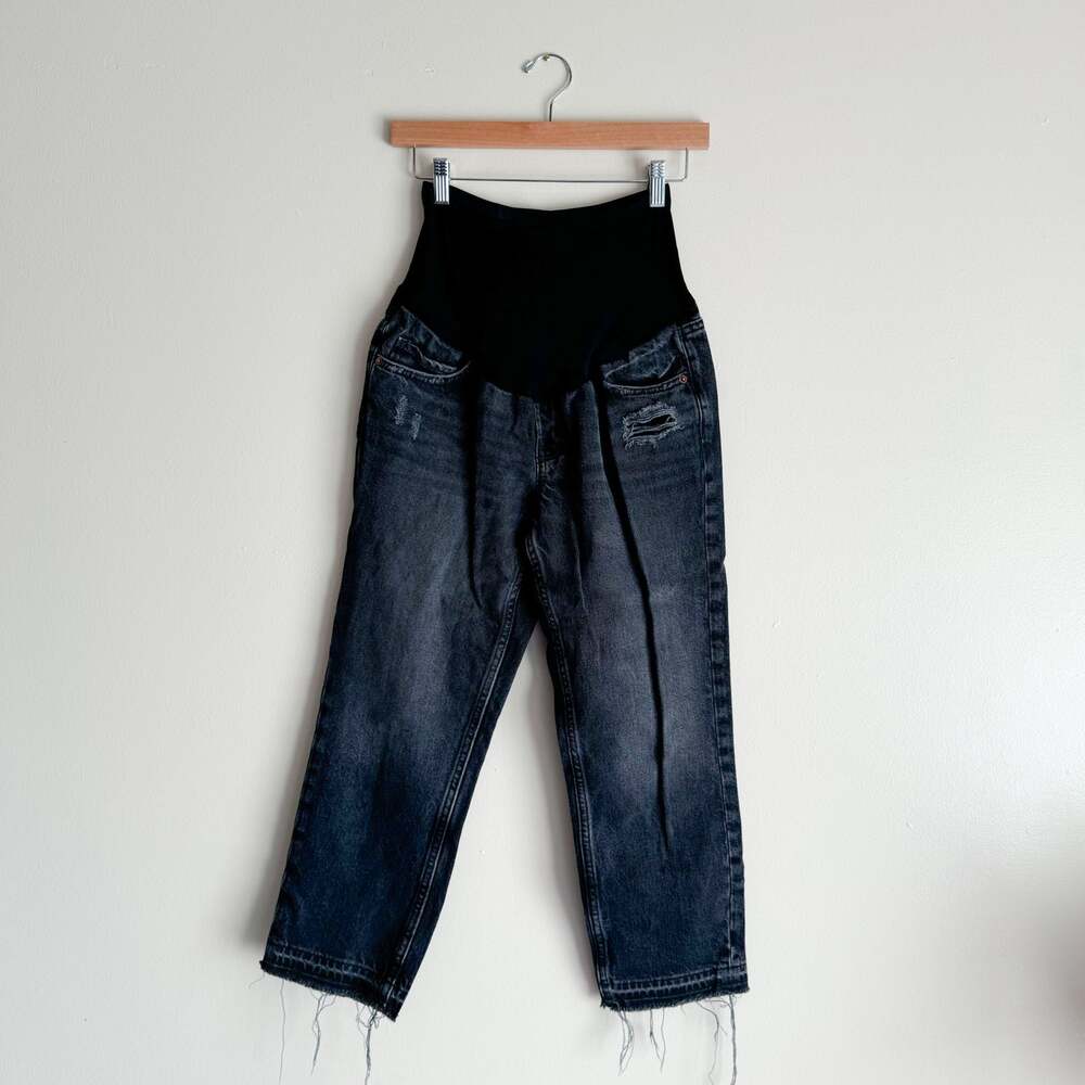 Old Navy Maternity Black Slouchy Straight Raw Hem Full Panel Jeans - Size 4